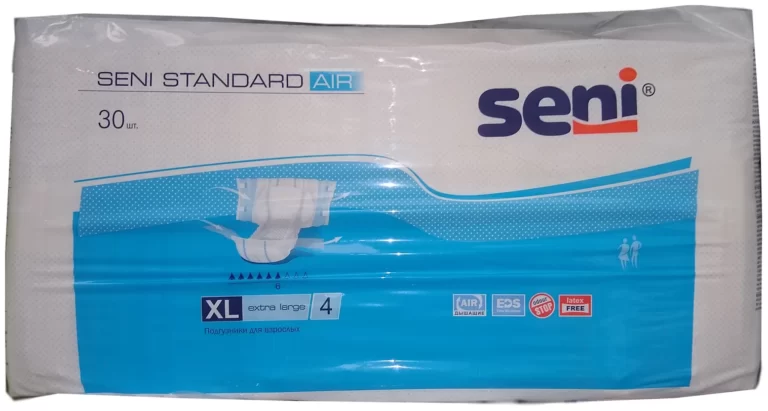 Подгузники для взрослых Seni Standart Air XL (4), обхват 130-170 см, 6 капель, 30 шт.